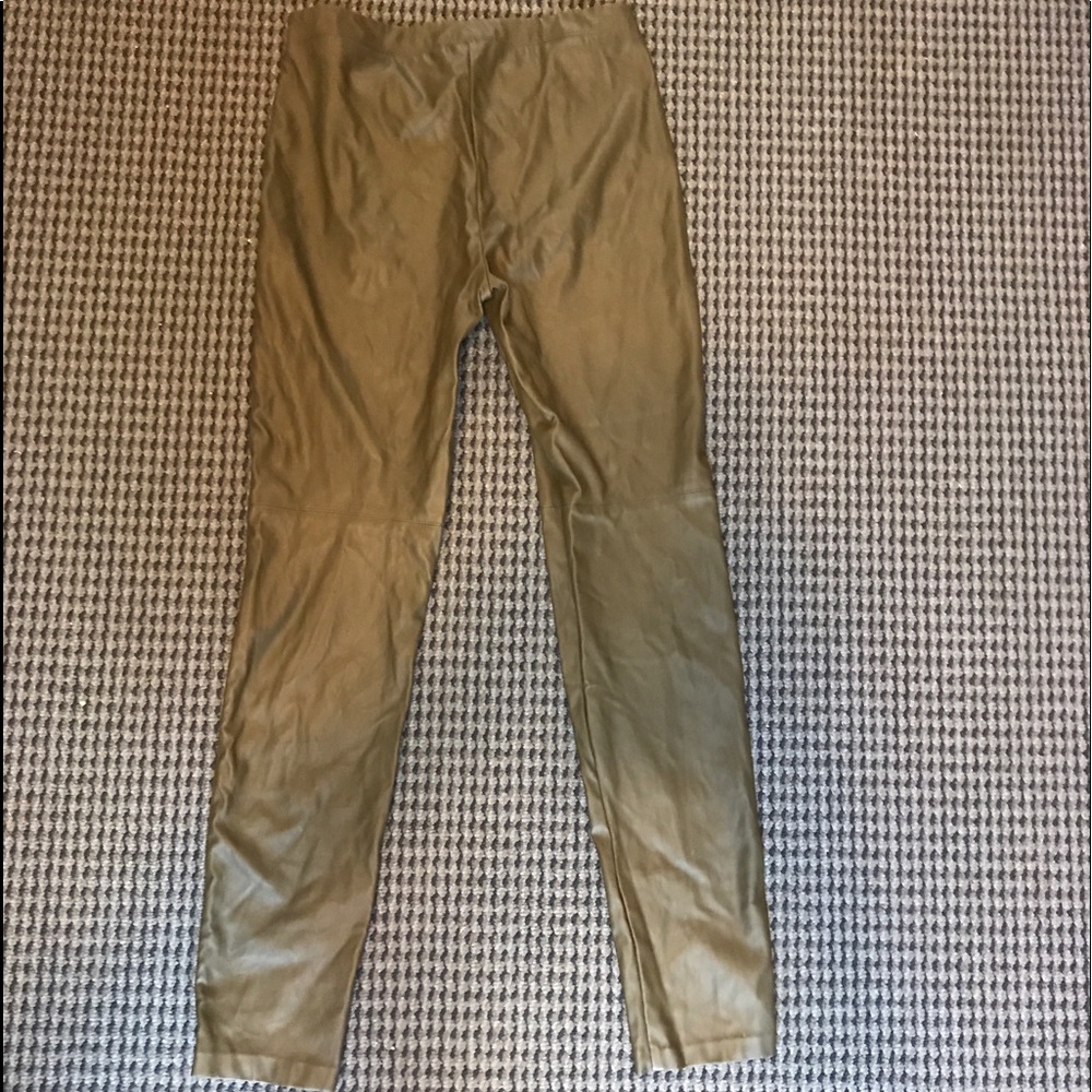 H&M Olive green leather pants.